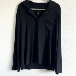 Skims Soft Lounge Onyx Button Down Pajama Top M Cozy Clean Girl Minimalist Sleek